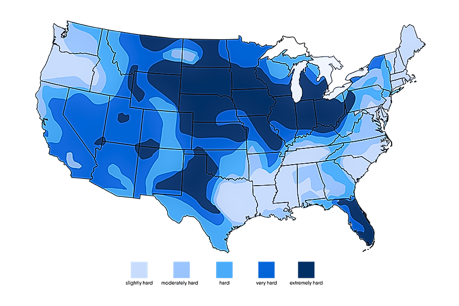 map showing hardness across the U.S.
